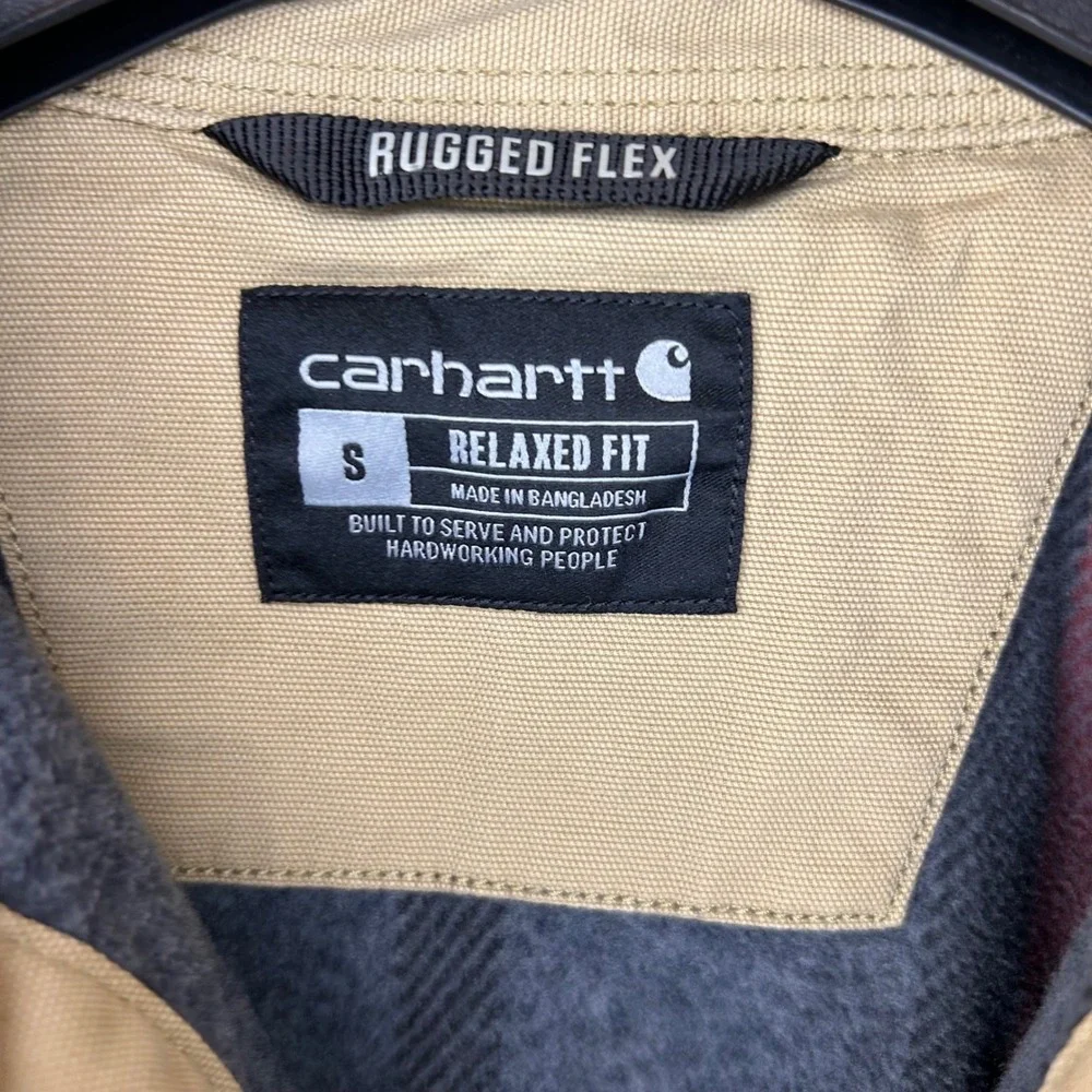 Carhartt Shacket Mens S Flannel Lined Rugged Flex Tan Shirt Jacket Workwear